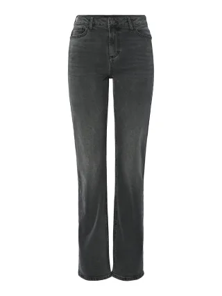 PIECES - PCKELLY MW STRAIGHT JEANS NEW DG NOOS BC Dark Grey Denim - Gr. - 32