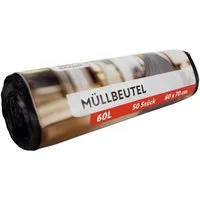 QuickPack Müllbeutel 50 Müllsäcke in Grau 60L reißfest & flüssigkeitsdicht Folienbeutel, universal Abfalltüten