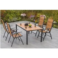 MERXX Garten-Essgruppe Santorin, (Set 5-teilig, Tisch, 4 Klappsessel, Aluminium mit Akazienholz)
