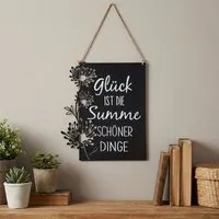 Levandeo® Metallbild Wandbild Metall Glück Schwarz Spruch Blumen Wanddeko Metallschild Jute
