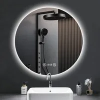 PESENXAN Badspiegel Runder LED Badspiegel 3 Lichtfarben dimmbar Touch Speicher, 60cm + Anti-Beschlag + Uhr