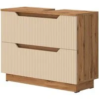 Vicco Waschbeckenunterschrank Lotta, Eiche/Kaschmir gestreift, 79.6 x 62.5 cm mit 2 Schubladen (1-St)