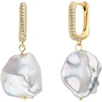 Firetti Paar Creolen Schmuck Geschenk, Ohrschmuck Perle glitzernd, Made in Germany - mit Zirkonia (synth) - mit Süßwasserzuchtperle