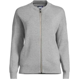 Feinstrick-Bomberjacke, Damen,  Grau, Polyester/Viskose, by Lands' End