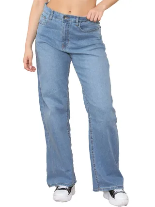 Enzo | Womens Wide Leg Jeans - Hellblau