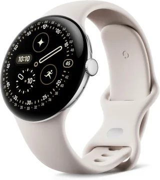 Google Pixel Watch 4 [WiFi + LTE inkl. Kautschuk-Armband porcelain] 45mm Aluminiumgehäuse polished silver