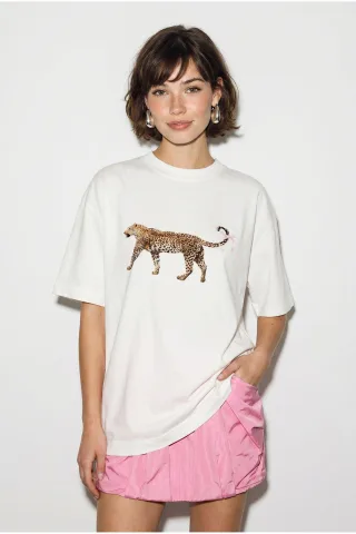 Übergröße Leopardmuster Baumwoll-T-Shirt