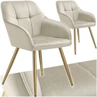 tectake Esszimmerstuhl Polstersessel gepolstert, in Samtoptik, gesteppt, 58 x 62 x 82 cm (Küchenstuhl Marilyn in creme/gold, 2 St), schlanke, goldene Stahlbeine, bodenschonend, Belastbarkeit 120 kg