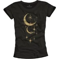 MAKAYA Print-Shirt Damen Stern Motiv Mond Top Vintage Aufdruck Frauen Kurzarmshirt (Schwarz, S, M, L, XL) aus Baumwolle