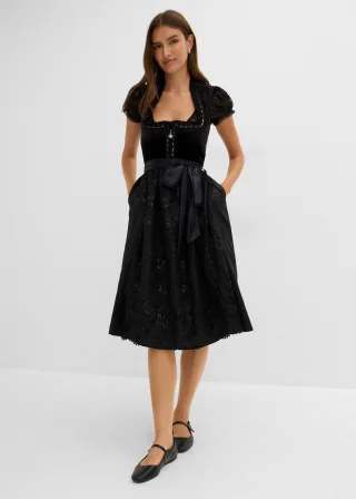 bonprix Dirndl mit Samtrock (2-tlg.Set), schwarz, Gr.44, Hochwertiges Dirndl mit vielen Details und Reißverschluss vorne, aus Satin