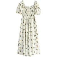 Next Midikleid Gerafftes Midikleid mit Puffärmeln (1-tlg)