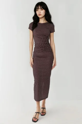 Leopardprint Maxi-Kleid mit kurzen Ärmeln