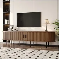 Merax Lowboard in Holzoptik, TV-Board im Rillenoptik (1 St., 170 x 40 x 46 cm (L x B x H), TV-Schrank mit 2 Schiebetüren, 2 offenen Fächern,Stauraum,Metallbeine