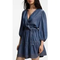 BOSS ORANGE Wickelkleid Dardy Premium Damenmode im Denim-Look, Bindegürtel