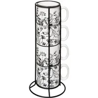 Secret de Gourmet Tasse Keramiktassen mit Ständer FLORAL, 240 ml, 4er-Set, Keramik