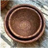 fiolini Brotkorb Rattan Korb Rund im 2er Set - Dekoschalen, Brotkörbe, Obstkörbe, (2 runde Körbe in unterschiedlichen Größen)