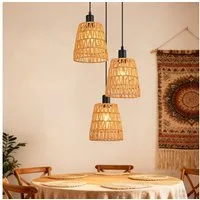 ZMH Pendelleuchte Esstisch, 1/3-flammig, Hängeleuchte mit geflochtenem Papierschirm, bis 120 cm höhenverstellbar, ohne Leuchtmittel, E27, Boho Vintage
