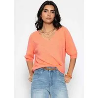 SASSYCLASSY Strickpullover Strickoberteil mit V-Ausschnitt für Damen Feinstrickpullover mit halblangen Ärmeln im lockeren Schnitt