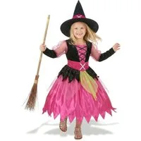 JADEO Kostüm kleine Hexe Mädchen Halloween-Kostüm pink-schwarz-grün