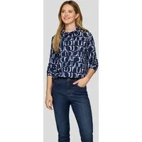 Rabe Langarmshirt mit grafischem Muster und gerafftem Kragen mit Kordelzug