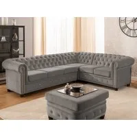 S-Style Möbel Ecksofa Chesterfield L-Form Cleo Blink aus Samt mit Kristallsteppung, mit Wellenfederung