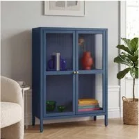 en.casa Sideboard, »Säkylä« Stahl mit 2 Glastüren geriffelt 84x64x35 cm Navyblau