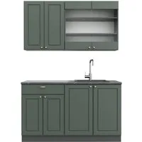 Vicco Küchenzeile Fame-Line, Grün-Gold Landhaus/Anthrazit, 140cm ohne Arbeitsplatte