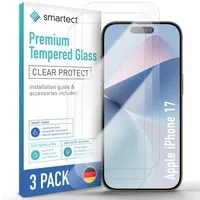 smartect Displayschutzglas Schutzglas Panzerfolie Klar für Apple iPhone 17, Set, 3 Stück, Schutzfolie Glasschutz Bildschirm