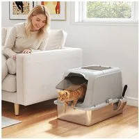 PawHut Katzentoilette, für Katzen bis 8 kg, Hellgrau