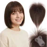 LuxusKollektion Toupet Topper Damen Pony Echthaar 25cm (Wispy Pony) #2 Dunkelbraun