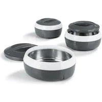 GOURMETmaxx Thermoschüssel Set 3-tlg., Polypropylen (PP)/Polyurethane (PU)/Edelstahl, 550/800/1300ml grau/weiß
