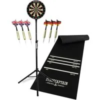 Stagecaptain Dartscheibe DBS-1715 BullsEye Pro Komplett Set, (Dartboard Mobil Set, 20-tlg., inkl. Stativ, Dartmatte, 6 Dartpfeilen und 12 Flights), Steeldartscheibe aus Sisal mit dünnen Drähten