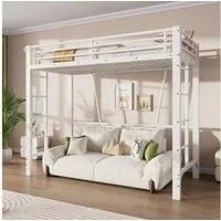 Flieks Hochbett Metallbett 90x200cm mit Doppelleiter, offener Raumgestaltung