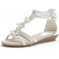 Pogolino ST98 Riemchensandale Damen Sandalen mit Glitzer und Blumen T-Riemen
