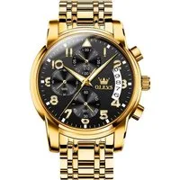 OLEVS Quarzuhr Herren Olevs Chronograph Quarz Uhr Schwarz-Gold Luxus