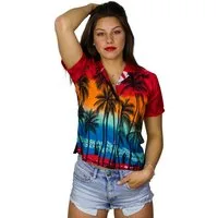 King Kameha Hawaiihemd Beach Funky Hawaiibluse Damen Kurzarm Front-Tasche Stylish