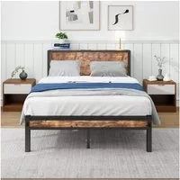 BlingBin Metallbett Einzelbett/Doppelbett Jugendbett Metallgestell mit Stauraum-Kopfteil (1er Set, 1-tlg., 120x200 cm, Ohne Matratze, Belastbarkeit maximal: 220KG), Metalluntergestell, Ohne Boxspring Notwendig, Vintage Braun