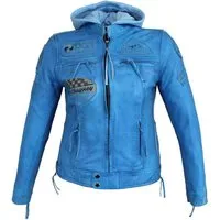 Alpha Speeds Lederjacke Damen Motorrad Leder Jacke Biker, Freizeit Highway Jacke Blau aus weichem Lammleder, mit Protektoren & Kapuze