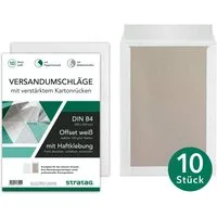 STRATAG Versandtasche Premium Versandtaschen B4 in Weiß, mit Papprückwand, 250 x 353 mm, mit Haftklebung und Abdeckstreifen, für Ihre knickfreien A4-Inhalte