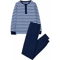 Lily & Dan Pyjama Jungen Pyjama Set lange Schlafhose + langarm Oberteil Blau 146-152 (Schlafhose + Oberteil, 2 tlg., Pyjama Set) Wärmender Stoff, Hautfreundlich