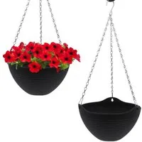 Spetebo Blumenampel Hängeampel mit Rillen Struktur 25 cm - 2er Set (Anzahl, 1 St., Set), eingearbeitete Drainage mit Verschluss-Stopfen