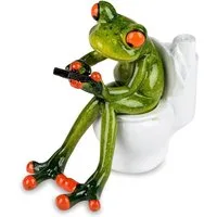 formano Dekofigur Frosch Toilette mit Handy 13cm Froschfigur Kunststein glänzend (1 St)