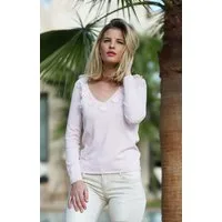 Passioni Strickpullover Pinkfarbener Pullover mit langen Ärmeln und floralen Applikationen