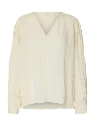 Selected - Langarmbluse mit V-Ausschnitt und Ballonärmeln beige - Gr. - 42