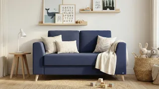 BRUNO Schlafsofa 120cm in Blau | Klassik | stabiles Massivholz & Boxspringkomfort