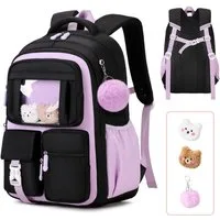 MOPUEA Schulrucksack Atmungsaktiv Schulrucksack Rucksack Schultasche Kawaii Büchertasche (Mit 3 süßen Anhängern), Turnbeutel Lässiger Schulranzen Jungen Teenager Multi-Tasche Daypacks
