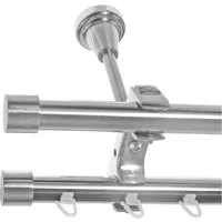 BASIT Gardinenstange Rohr und Innenlauf Edelstahloptik 20mm mit Deckenträgern 120 cm E30, Ø 20 mm, 2-läufig, verschraubt, Metall, D61RI 120 cm E30 Kappe