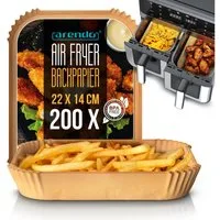 Arendo Backpapier für Heißluftfritteuse 4,5 - 10 L, 200 St., 22 x 14 x 4,5 cm, Antihaft, ungebleicht, wasser- und ölbeständig, für Airfryer, Ofen, Mikrowelle