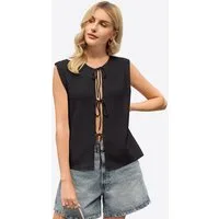 Imily Bela Strickweste Damen Ärmellos mit Bindebändern für Sommer Strandlook (Packung, 1-tlg., 1per-Pack) gehäkelt in Unifarbe