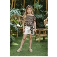 Parla Kids Shirt & Shorts Shirt im Leopardenmuster, weiße Jeans Shorts und Haarband